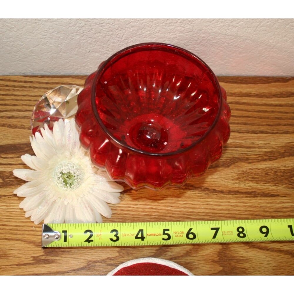 Kirkland's Crackled Red Glass Santa Jar 5.75 x 7 1/2 Christmas Candy Dish - Picture 2 of 2